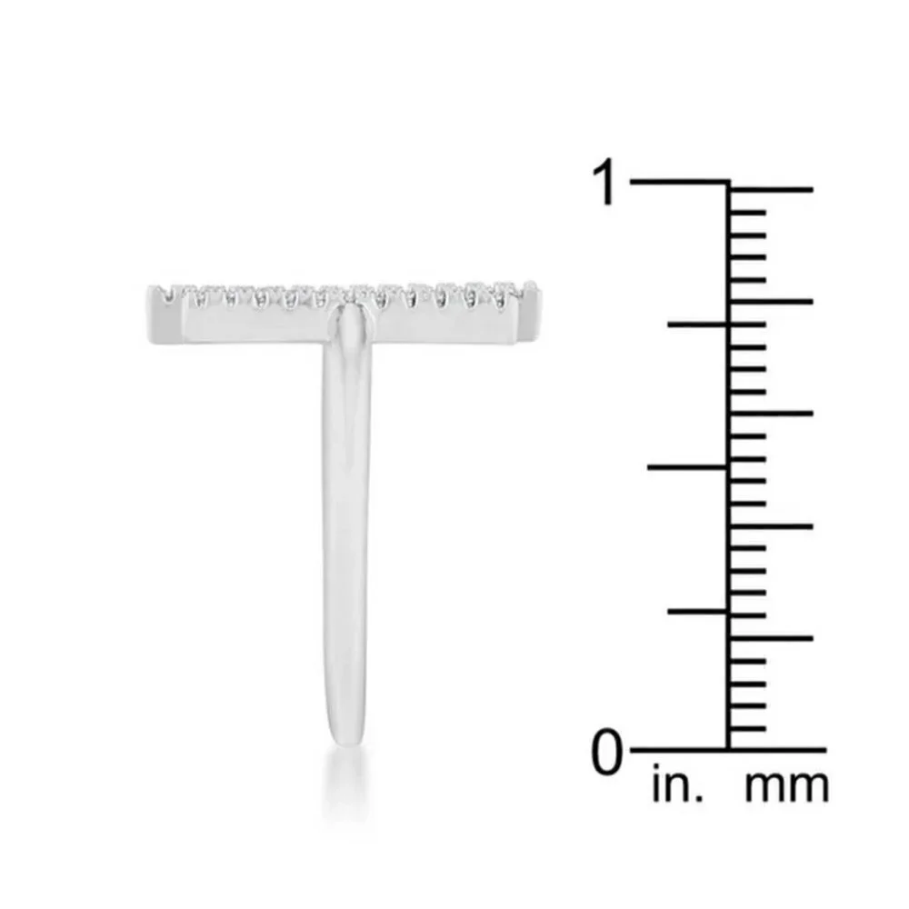 Wide Parallel Lines Open Band Cz Clear Cubic Zirconia Cross Silver Brass Ring 8